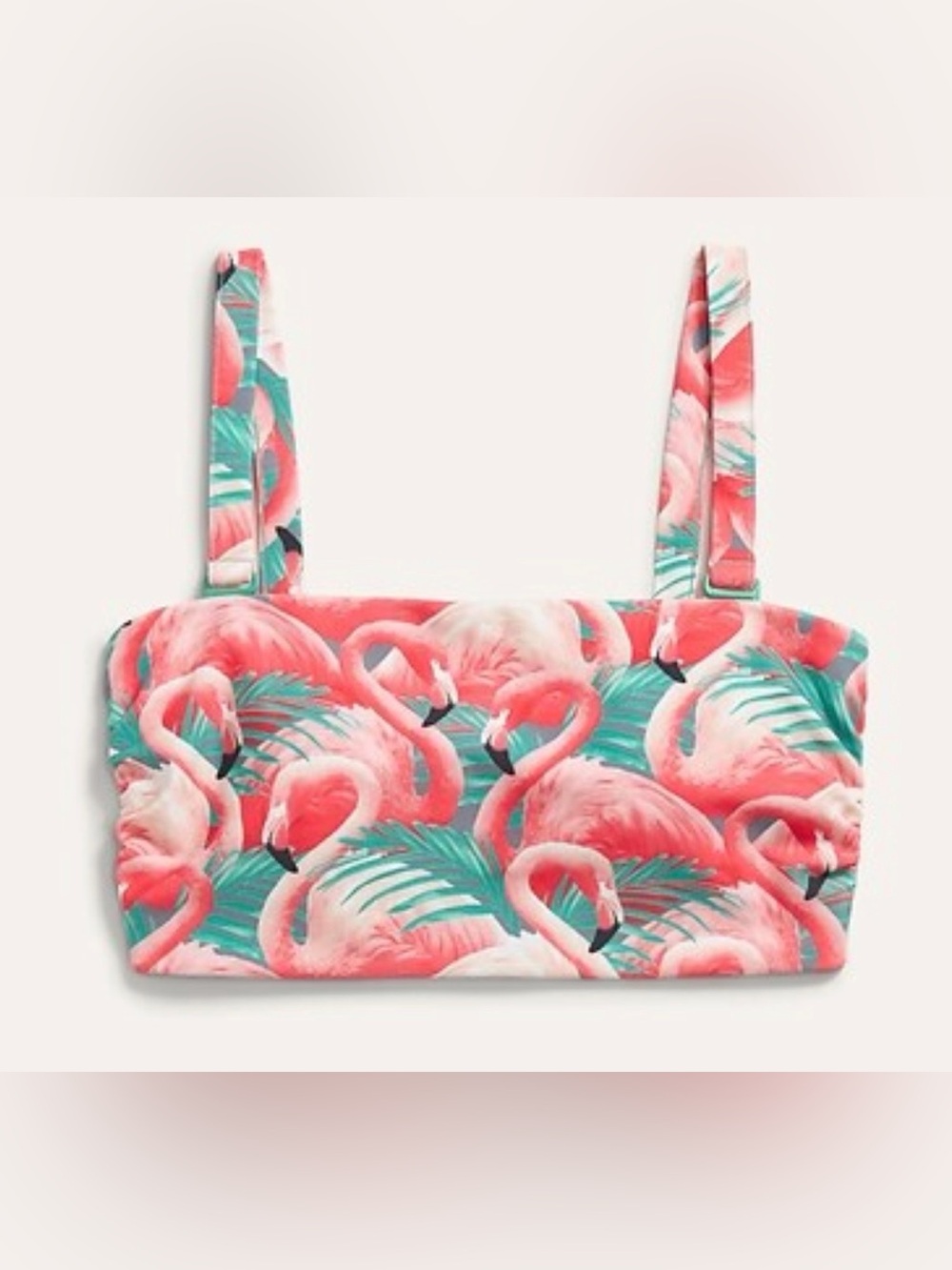 Flamingo Print Bandeau Bikini Top with Removable Straps